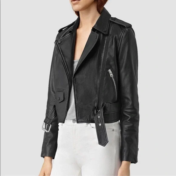❌SOLD❌ AllSaints Baron Leather moto Jacket Black - Small - Picture 1 of 6